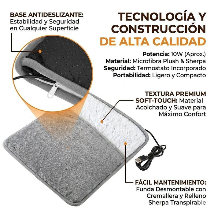 Persona usando calentador de pies eléctrico USB en la oficina