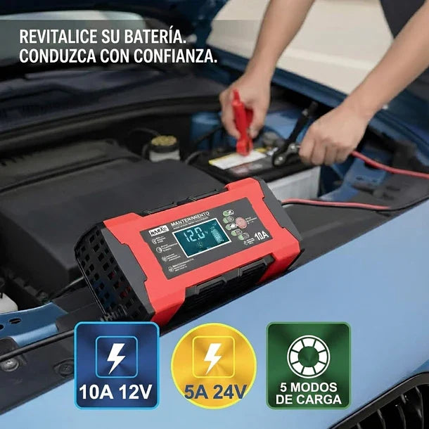 Revitalice su batería, conduzca con confianza — 10A 12V, 5A 24V, 5 modos de carga