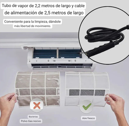 Manguera de vapor limpiando filtro de aire acondicionado