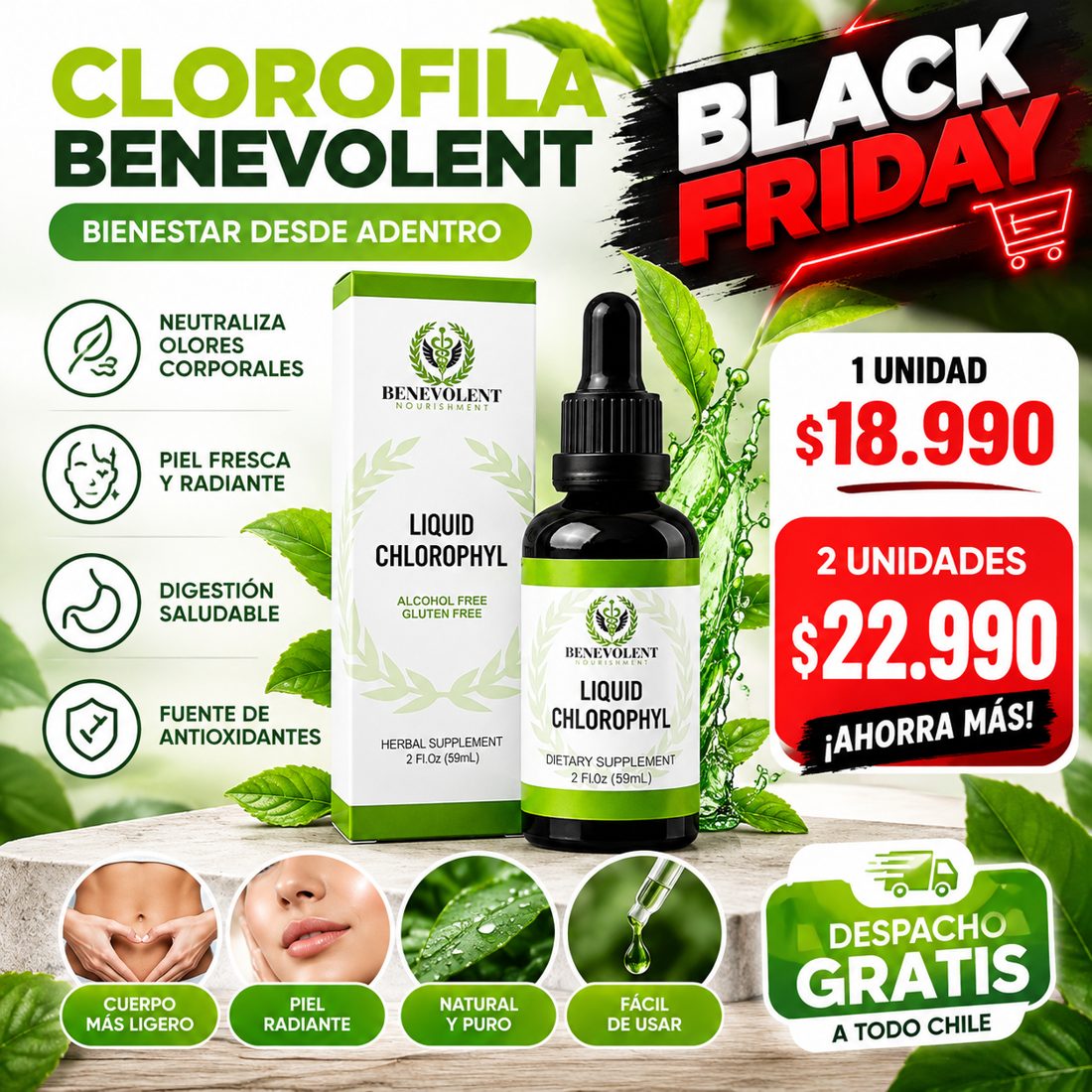 Black Friday: Clorofila Benevolent, 1 unidad $18.990 y 2 unidades $22.990